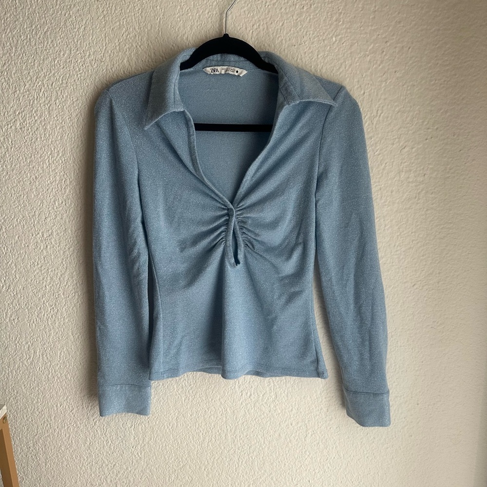 Women's Blue Ruched Top